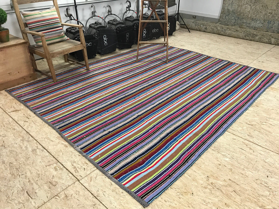 Mid-Century Modern Design 7x9 Rainbow Striped