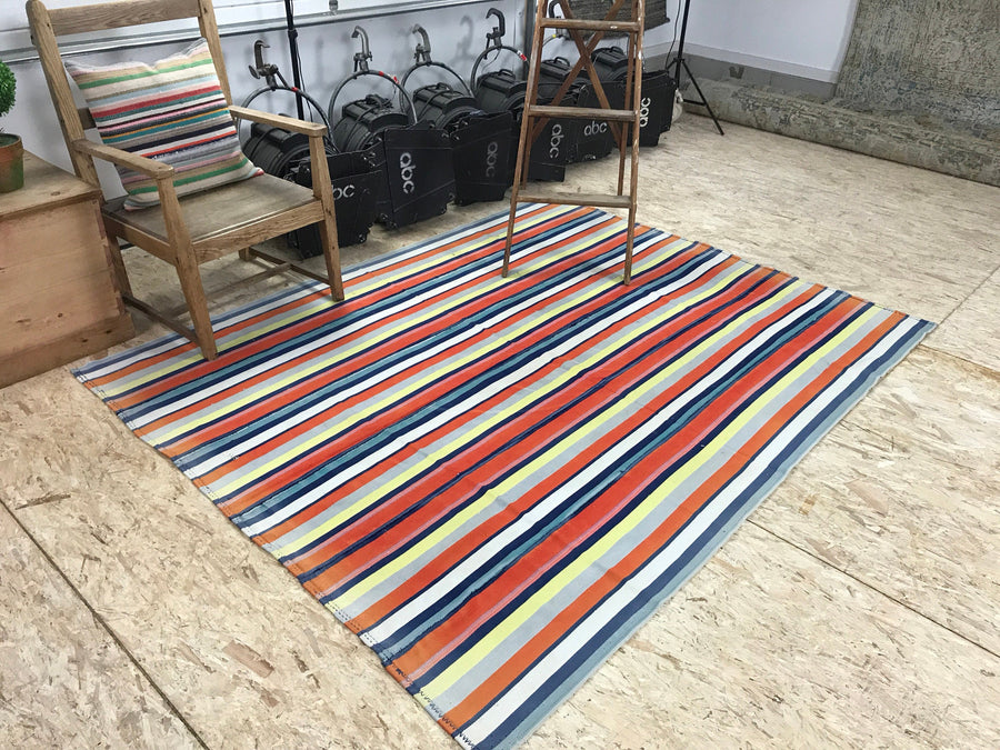 MCM 6x8 Orange and Yellow Striped Vintage Kilim