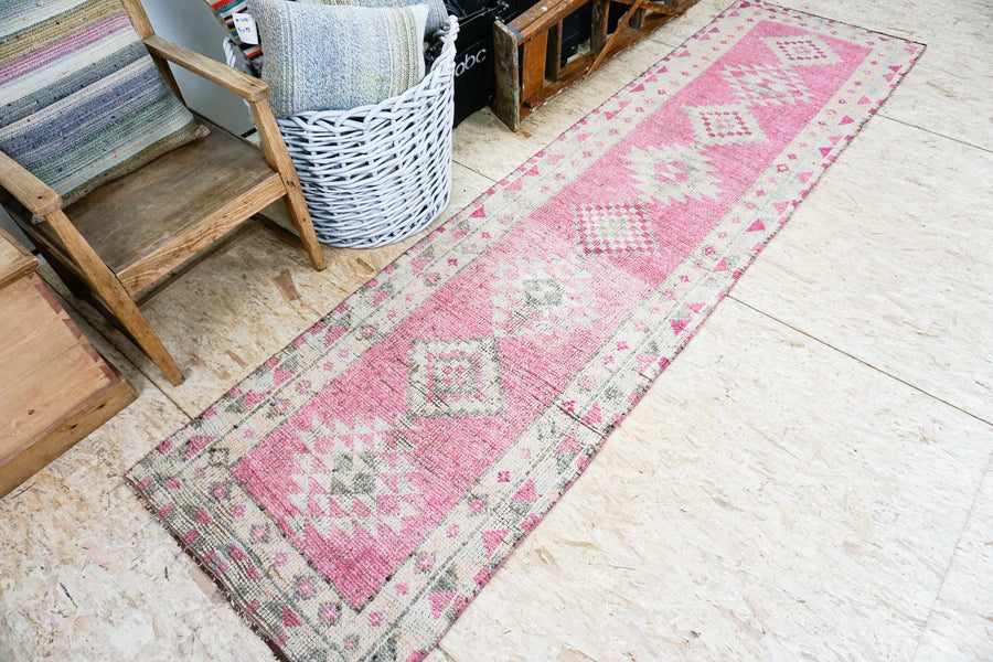 Oushak Runner Mid Century Modern Design Pink Runner 3 x 10  Pink and Taupe