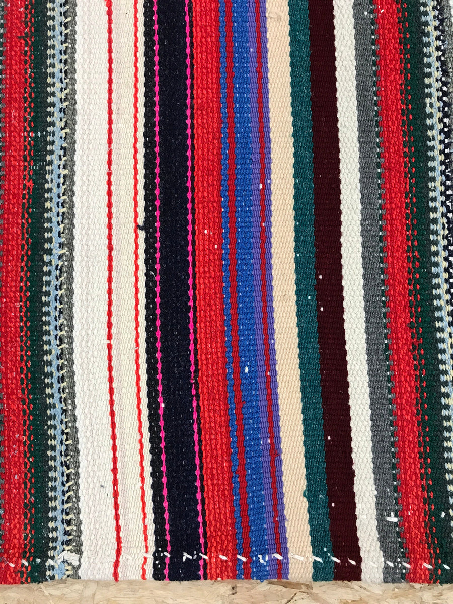 Mid-Century Modern Design 6x9 Red White and Blue Striped Vintage Kilim