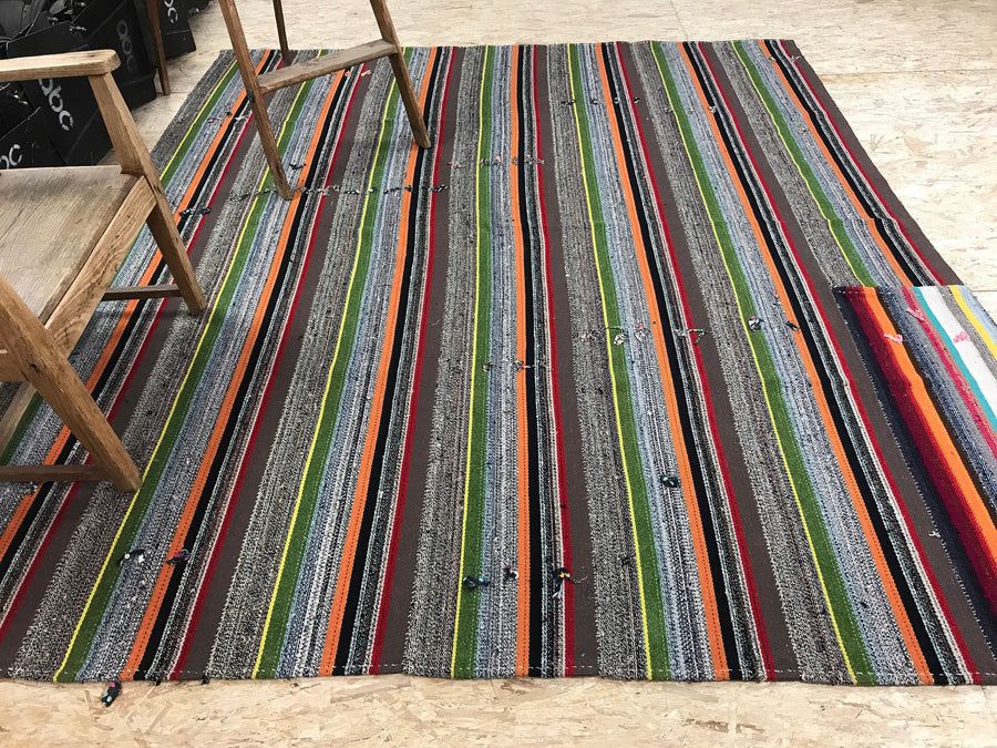 Mid-Century Modern Design 7x9 Rainbow Colors Striped Vintage Turkish Kilim
