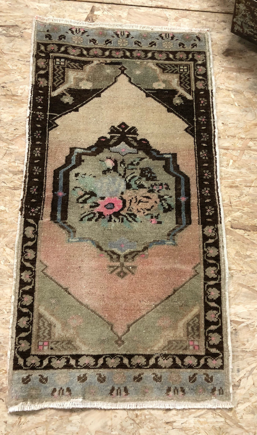 2 X 3 Vintage Turkish Oushak Small Carpet Muted Brown, Blue and Pink