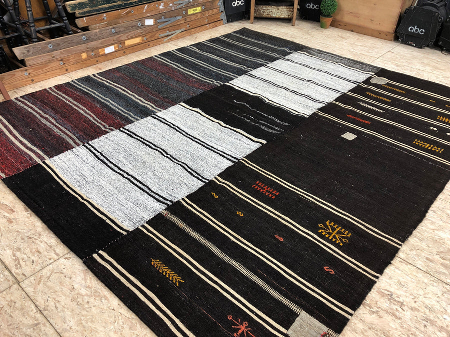 9 x 10 Scandinavian Style MCM Autumn Colors Vintage Turkish Kilim Rug Flatweave 70's