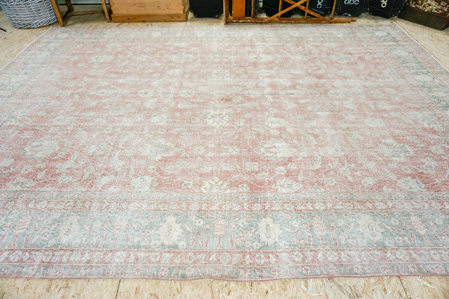 9 x 13 Muted Red & Clay Gray Turkish Oushak Rug