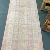 3 x 11  Turkish Oushak Runner Pink and Beige and Gray