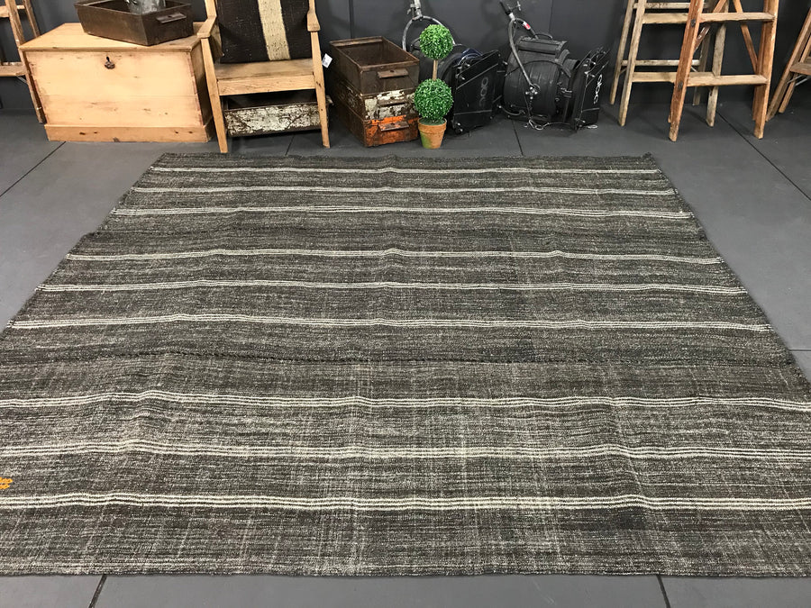 7 x 8 Vintage Turkish Flatweave Kilim Dark Brown