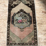 2 X 3 Vintage Turkish Oushak Small Carpet Muted Brown, Blue and Pink '1949