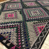 6 x 9 Jijim  Turkish Bohemian Kilim Rug Black, Gray, Plum & Pink