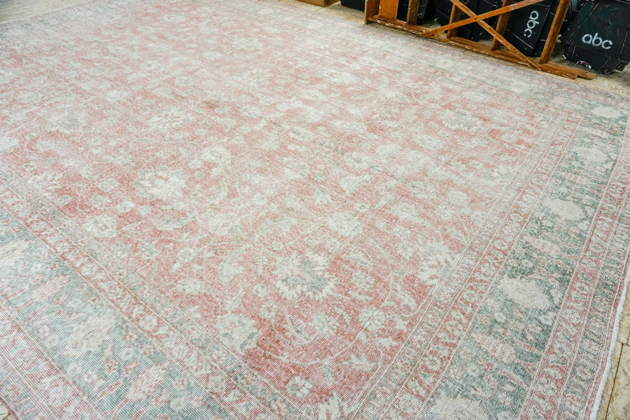 9 x 13 Muted Red & Clay Gray Turkish Oushak Rug