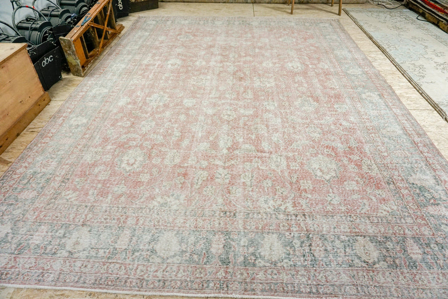 9 x 13 Muted Red & Clay Gray Turkish Oushak Rug