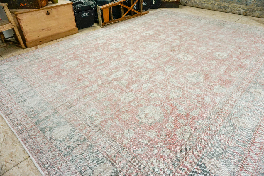 9 x 13 Muted Red & Clay Gray Turkish Oushak Rug