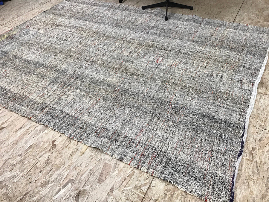 6 x 9 MCM Vintage Turkish Kilim Rug Hemp Goat Hair Flatweave Turkish Carpet Pastel Pinks, Blue, White, Green and Black