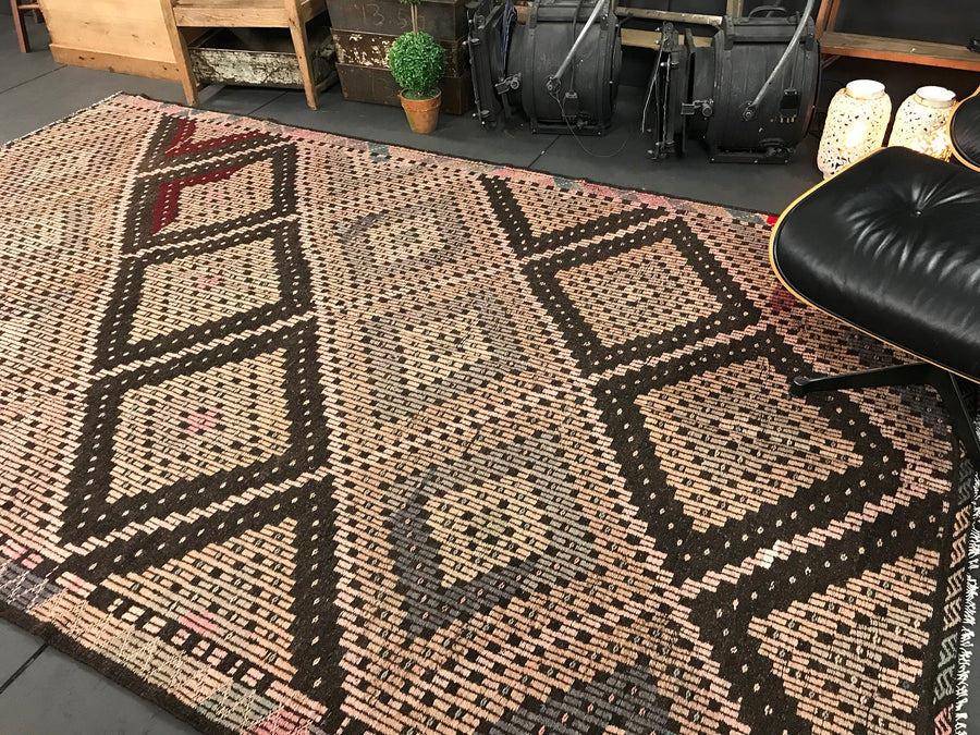 6 x 11 Cicim (jijim) Kilim  Vintage Turkish  Pale Pink and Brown Kilim