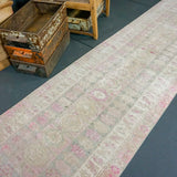 3 x 11  Turkish Oushak Runner Pink and Beige and Gray
