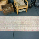 3 x 11  Turkish Oushak Runner Pink and Beige and Gray