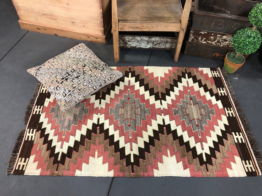 3' x 5' Vintage Kilim Turkish Anatolian Kilim  Muted Desert Colors Geometric Pattern