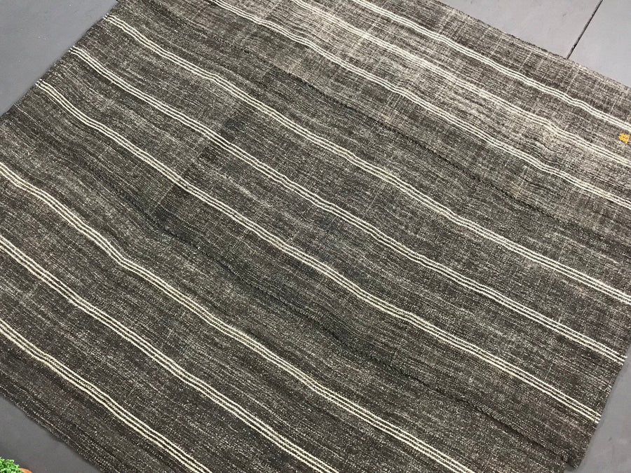 7 x 8 Vintage Turkish Flatweave Kilim Dark Brown