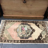 2 X 3 Vintage Turkish Oushak Small Carpet Muted Brown, Blue and Pink '1949