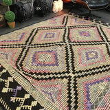 7 x 9 Cicim (jijim) Carpet Large Vintage Turkish Bohemian Kilim Rug Muted Pastels + Black