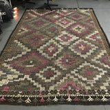 6 x 9 Cicim (jijim) Carpet Large Vintage Turkish Bohemian Kilim Rug Muted Plum + Gray