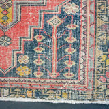 4' x 9' Turkish Oushak Gallery Rug Red, Blue & Yellow Gold