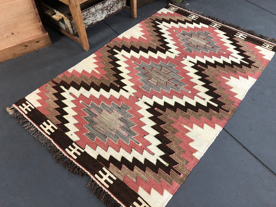 3' x 5' Vintage Kilim Turkish Anatolian Kilim  Muted Desert Colors Geometric Pattern