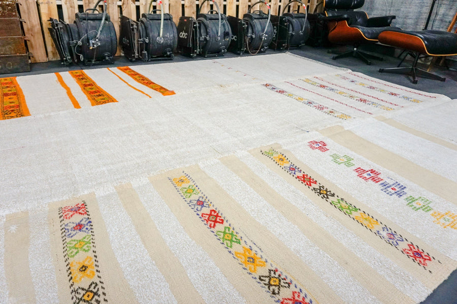 9 x 10 MCM Organic Hemp Rug Vintage Turkish Ecru