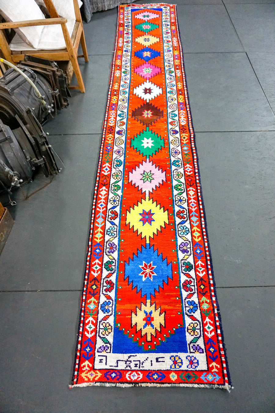 2'3 x 13'4 Vintage Herki Runner Bright Colorful Turkish