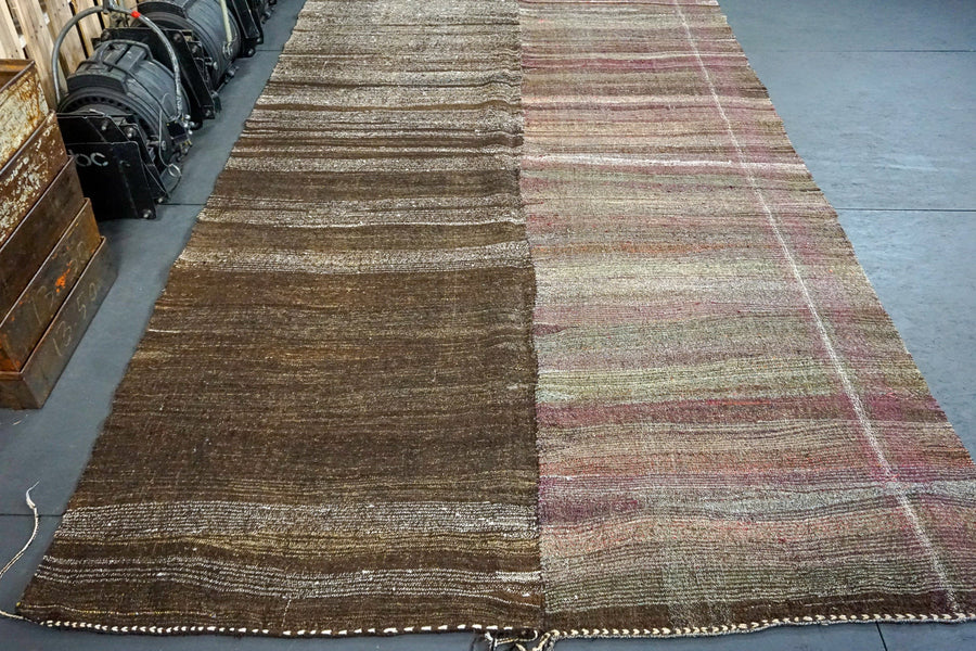 7' x 13' MCM Scandinavian Style Purple + Brown Tweed Vintage Turkish Kilim