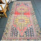 4' x 9' Turkish Oushak Gallery Rug Red, Blue & Yellow Gold