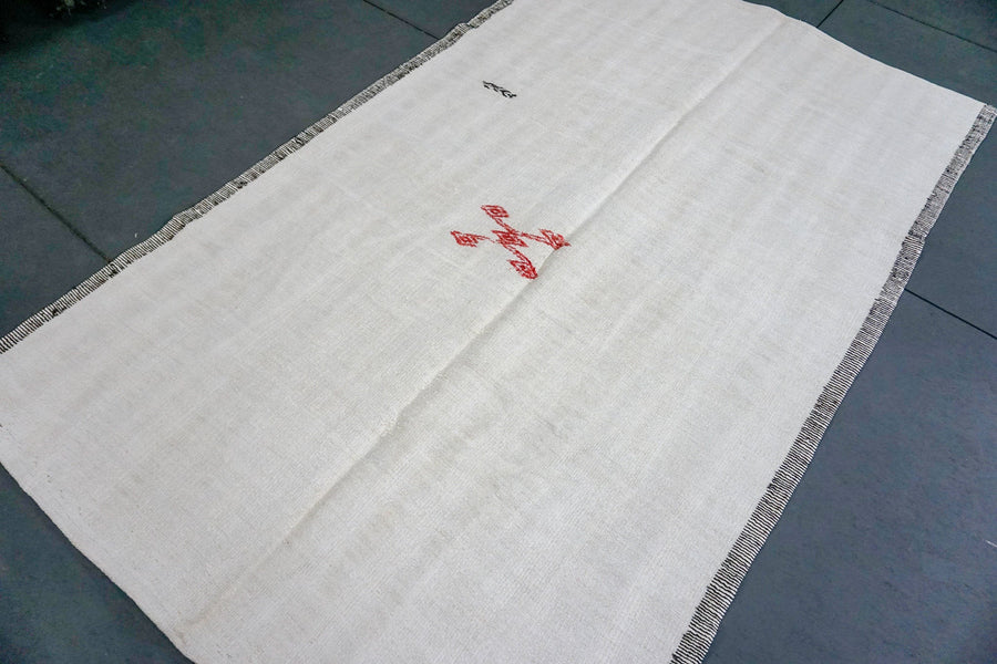 Hemp Kilim 5x8 Scandinavian Style MCM Off White Organic Hemp Vintage