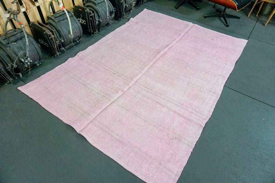 Hemp Kilim 6 x 8 Scandinavian Style MCM Pink Pure Organic Hemp Vintage