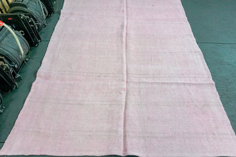 Hemp Kilim 6 x 8 Scandinavian Style MCM Pink Pure Organic Hemp Vintage