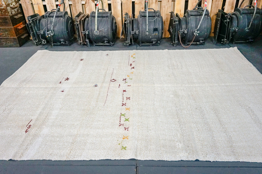 MCM Organic Hemp Rug 6 x 8 Vintage Turkish Kilim White + Ecru