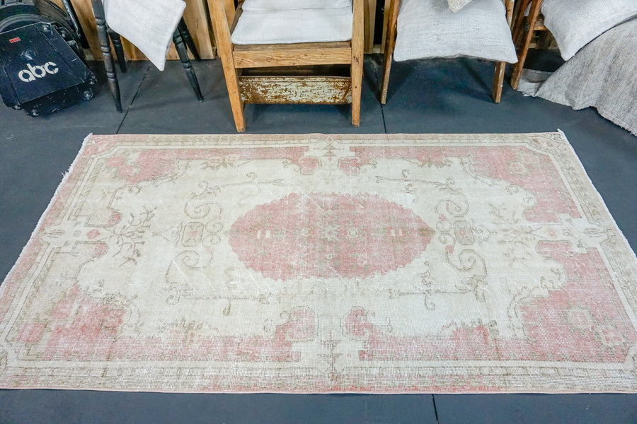 4' X 7' Oushak Rug Faded Red + Beige