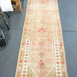 2'8 x 11'5 Vintage Turkish Runner Camel, Olive ,White and Pink