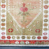 2'8 x 11'5 Vintage Turkish Runner Camel, Olive ,White and Pink