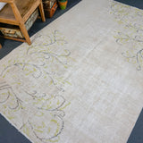5 x 8 Oushak Rug Sand Beige, Green and Black Carpet