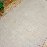 4 x 7 Turkish Oushak Rug Faded Muted Cool Beige, Blush, Green and Pink