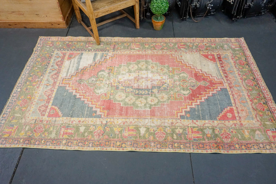 4'5 x 7'7 Oushak Rug Faded Red and Green SB