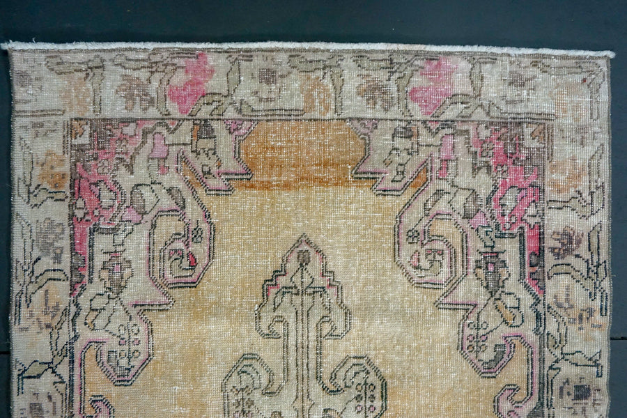 3'8 x 6'9 Oushak Rug Muted Terra Cotta, Light Gray and Pink
