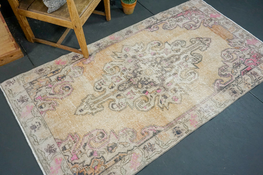 3'8 x 6'9 Oushak Rug Muted Terra Cotta, Light Gray and Pink
