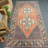 4'4 x 9' Oushak Rug Faded Red, Blue and Cream