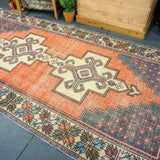 4'4 x 9' Oushak Rug Faded Red, Blue and Cream