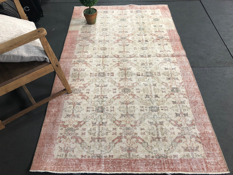 4 X 7 Oushak Rug Blush Rose, Teal, and Beige