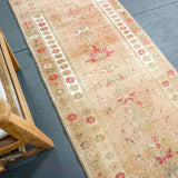 2'8 x 11'5 Vintage Turkish Runner Camel, Olive ,White and Pink