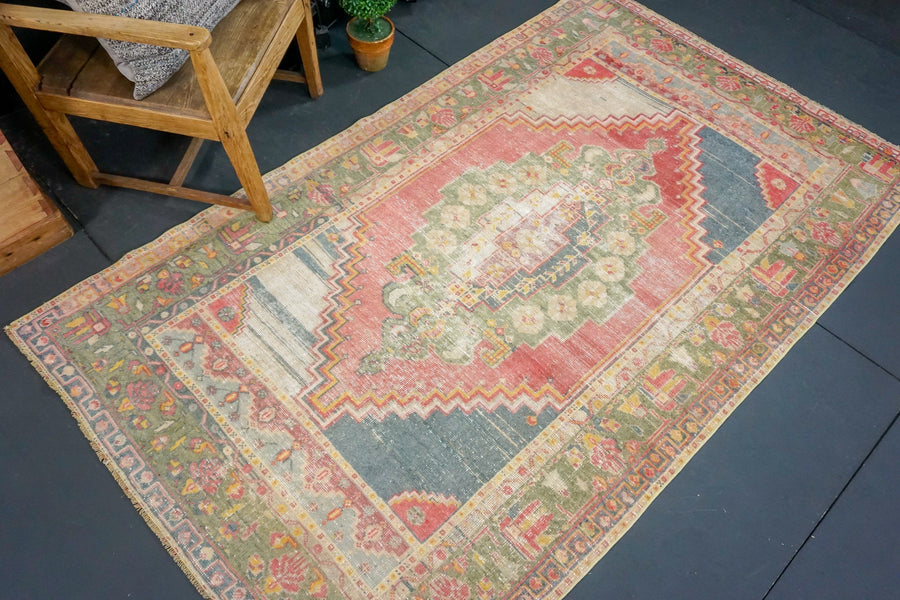 4'5 x 7'7 Oushak Rug Faded Red and Green SB