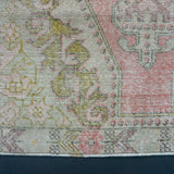 4'5 x 7'3 Oushak Rug Faded Red & Olive Green Carpet