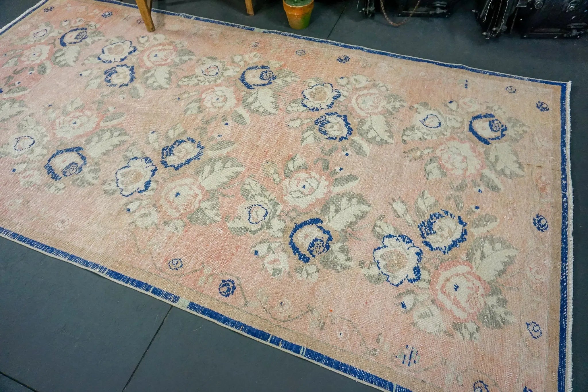 4'8 x 9' Oushak Rug Faded Pink, Blue & Cream '2213 Linda's Barn