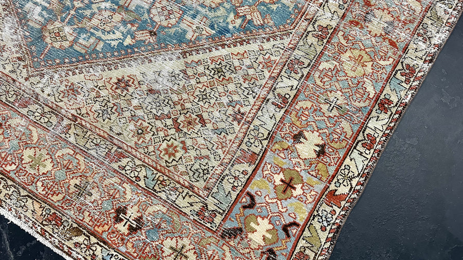 7’ x 13’8 Classic Antique Rug Muted Gray, Blue & Red
